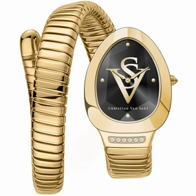 Christian Van Sant Women's Watch - Naga Quartz Black Dial Yellow Gold Band | CV0870