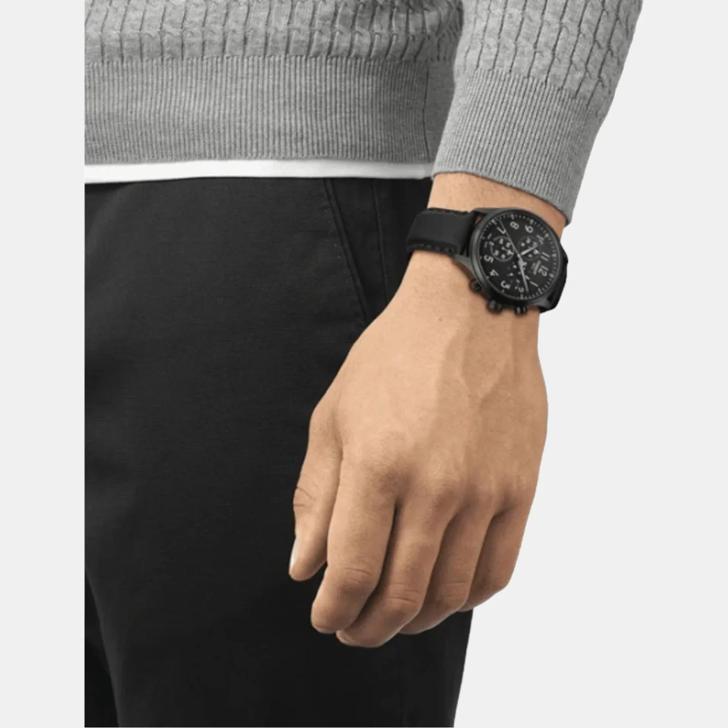 Chrono Xl Vintage Men's Black Leather Watch T1166173605200
