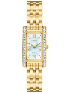 Citizen Eco-Drive Womens Silhouette Crystal Watch - Gold-Tone - Bracelet - MOP