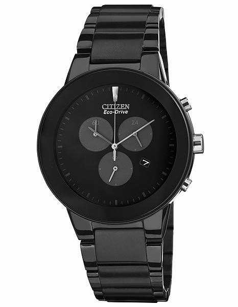 Citizen Eco-Drive Axiom Mens Chronograph - Black Dial&#44; Case and Bracelet - Date