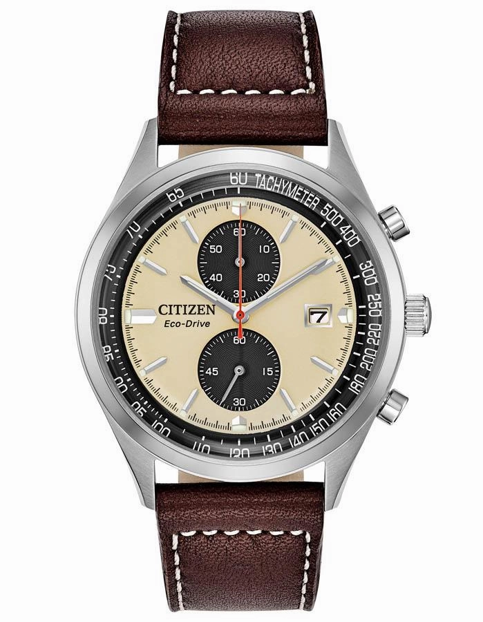 Citizen Eco-Drive Chandler - Chronograph - Stainless Steel - Beige Dial -Leather