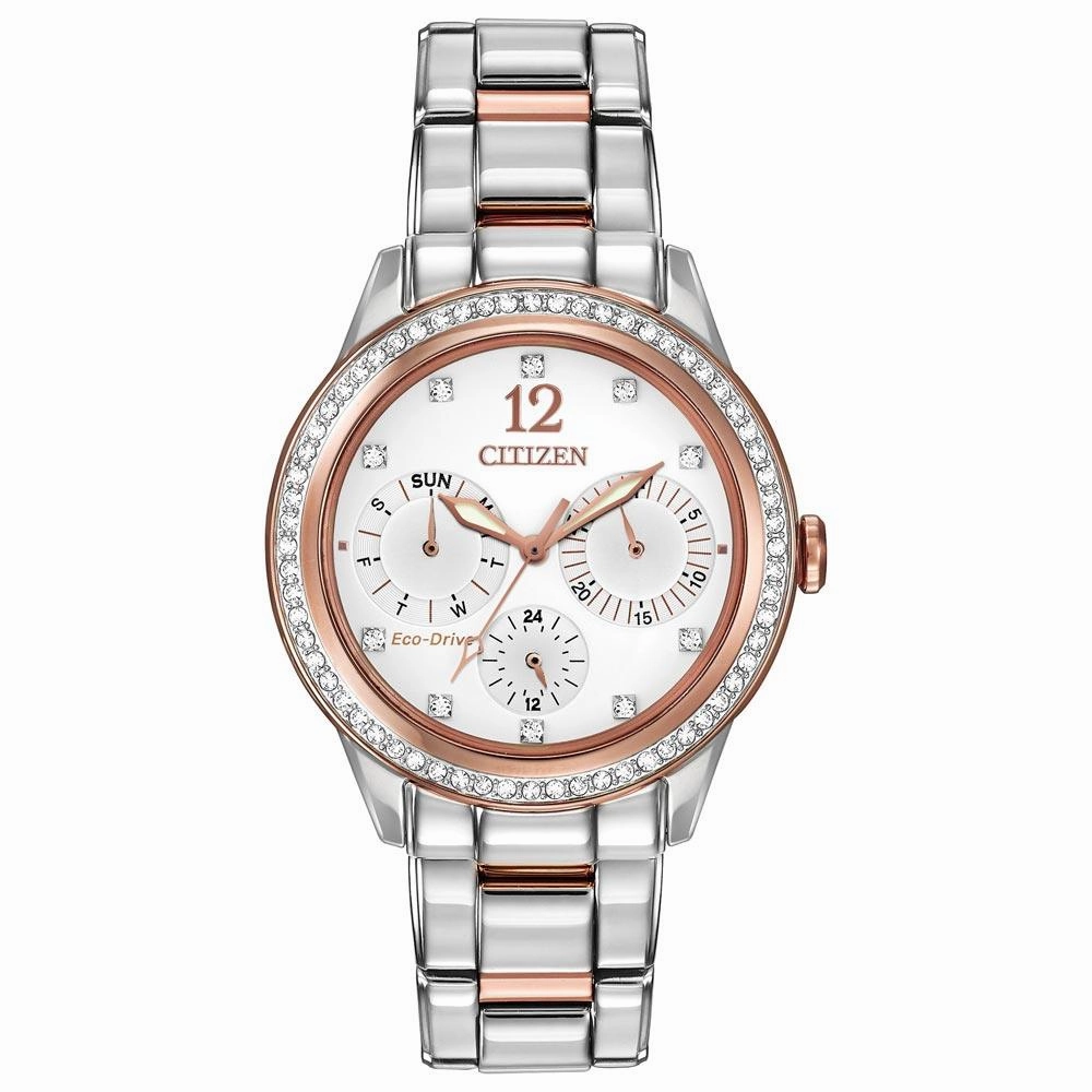 Citizen FD2016-51A Women's Silhouette Eco-Drive Swarovski Crystal White Dial Two Tone Steel Watch