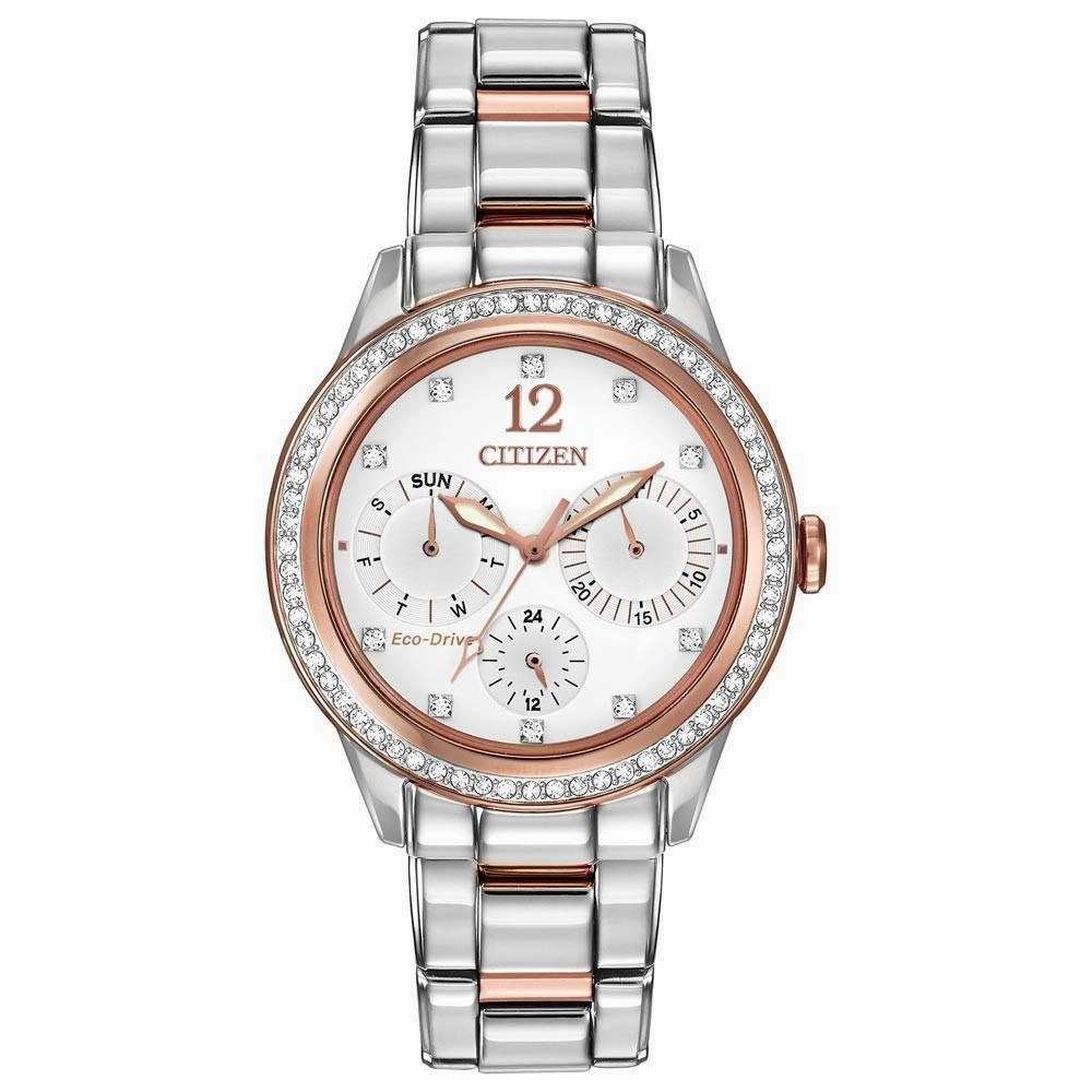 Citizen FD2016-51A Women's Silhouette Eco-Drive Swarovski Crystal White Dial Two Tone Steel Watch