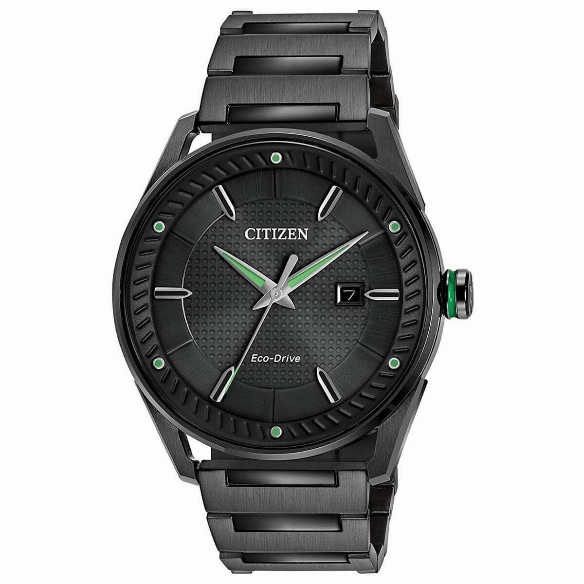 Citizen Men's Bracelet Watch - Drive Date Black Dial Black Steel | BM6985-55E