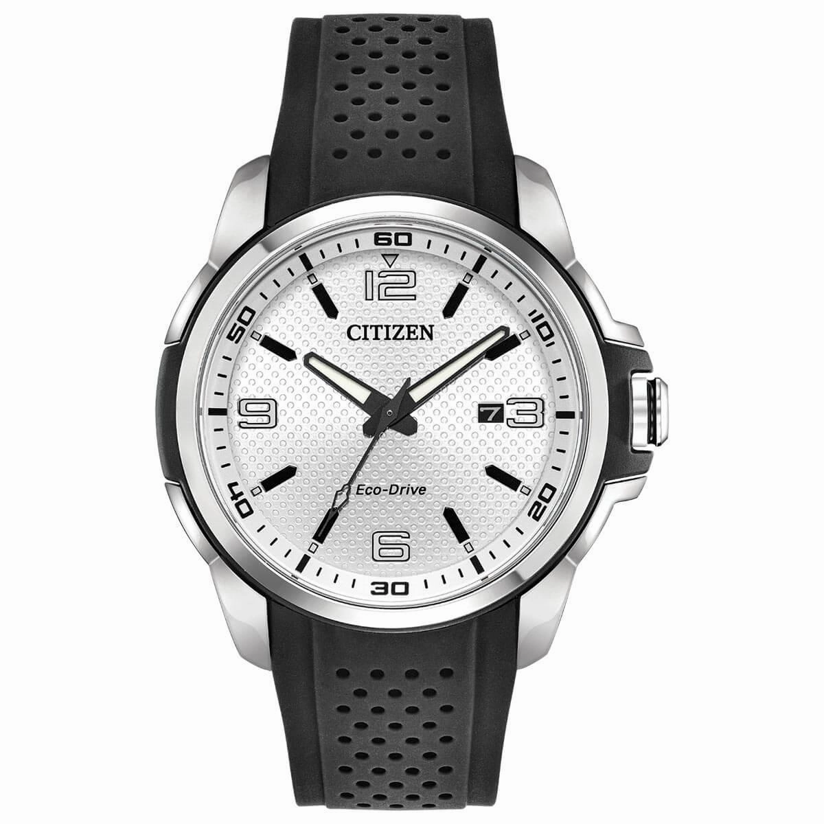 Citizen Men's Eco Drive Watch - AR Silver Tone Dial Polyurethane Strap | AW1150-07A