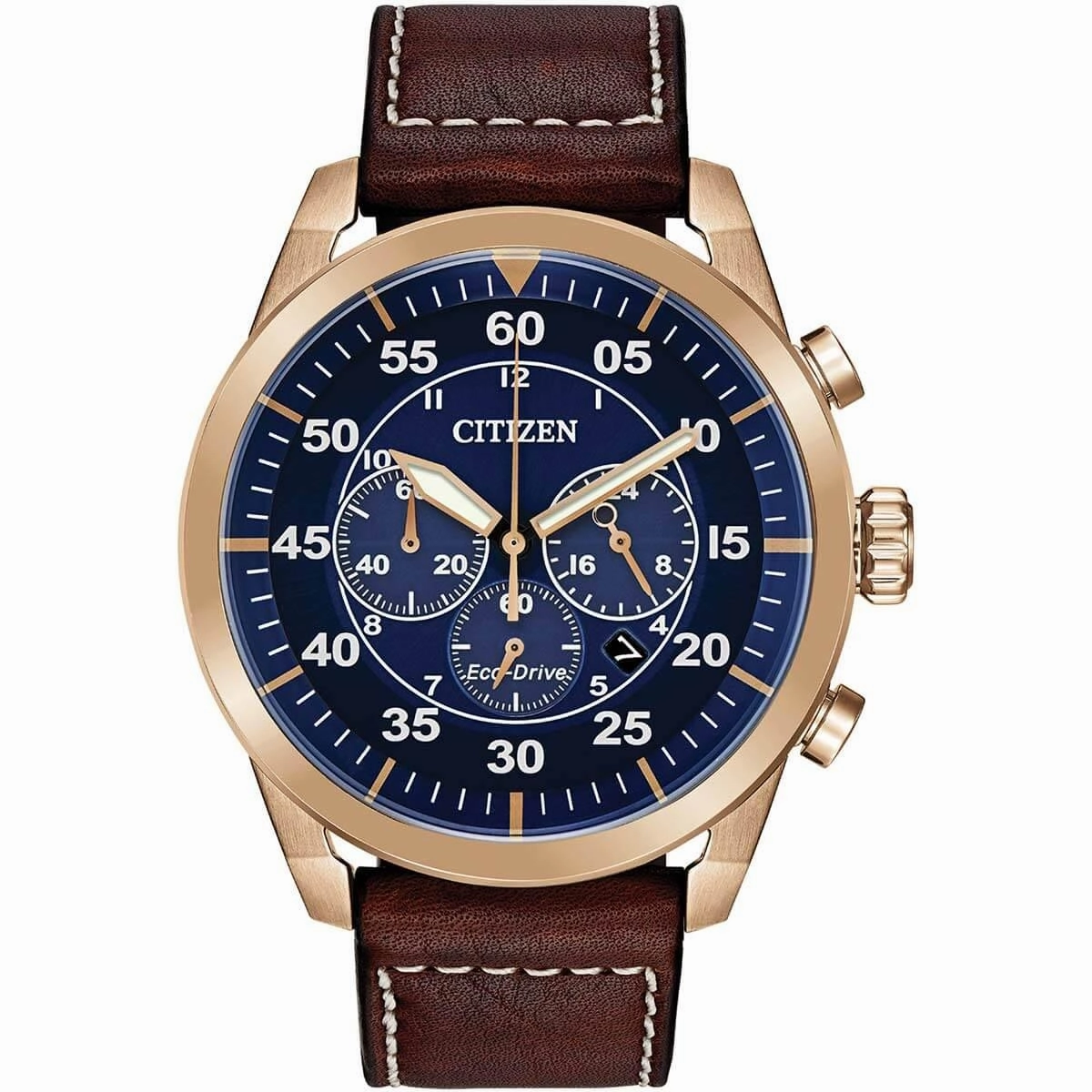 Citizen Men's Eco-Drive Watch - Avion Chronograph Brown Leather Strap | CA4213-18L