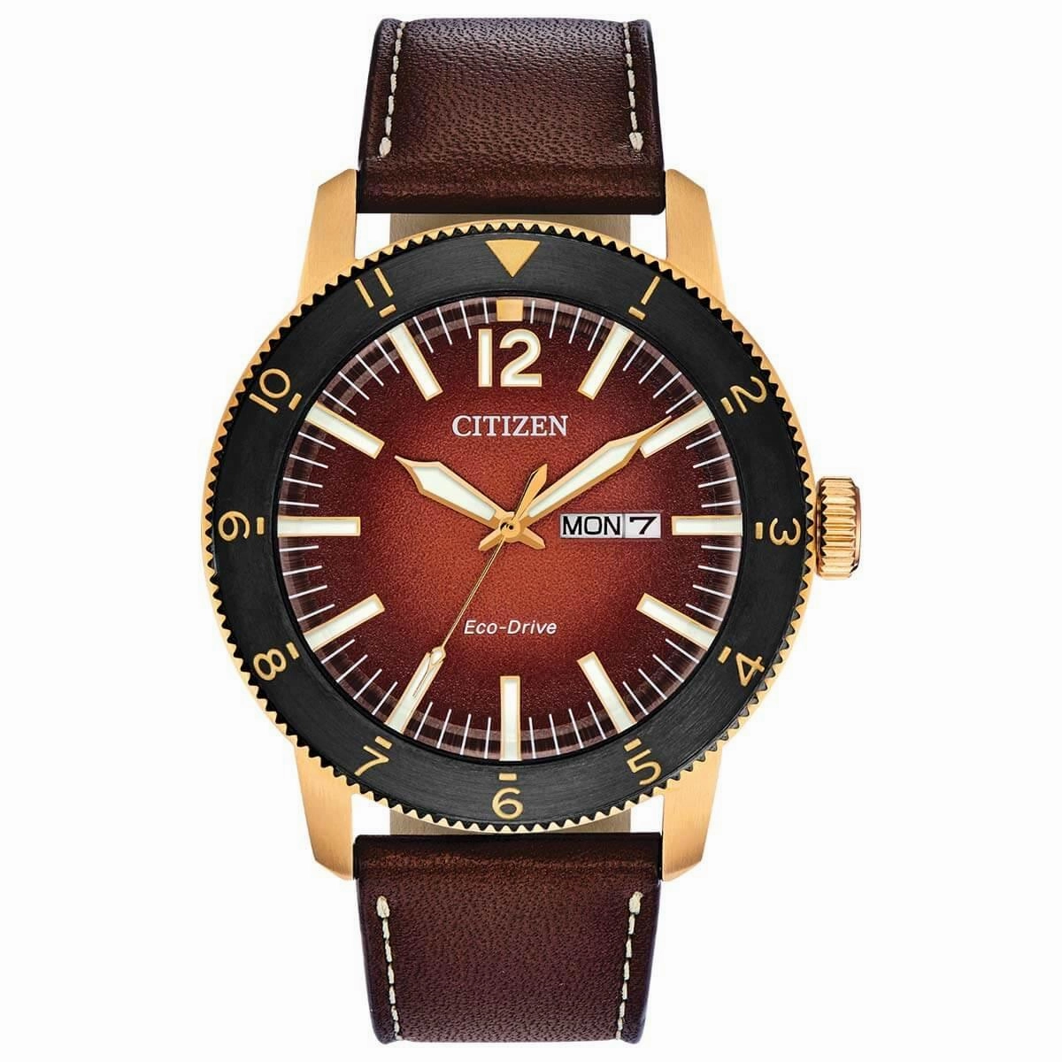 Citizen Men's Eco Drive Watch - Brycen Orange Dial Leather Strap | AW0076-03X