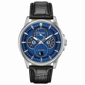Citizen Men's Eco Drive Watch - Calendrier Moon Phase Black Leather Strap | BU0050-02L