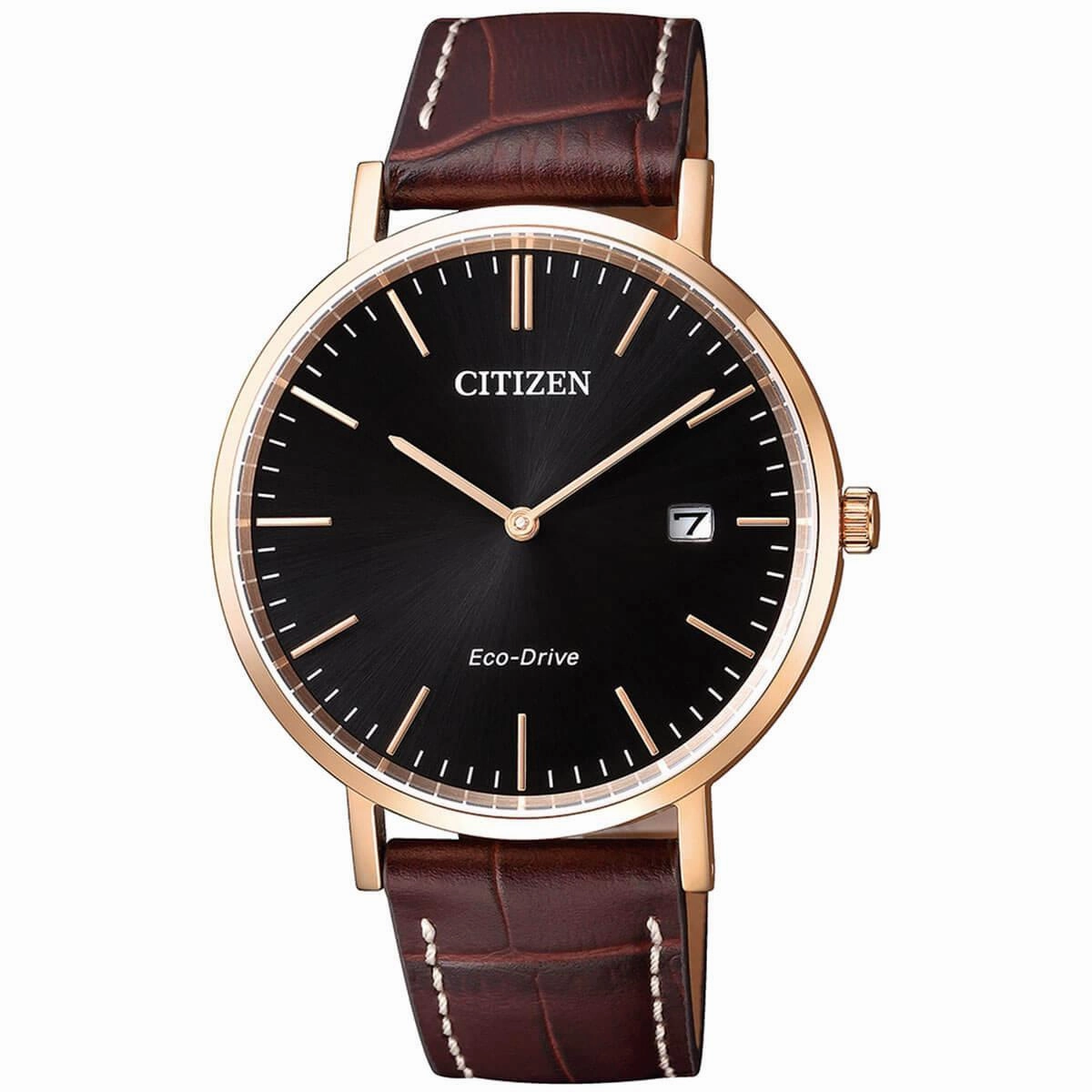Citizen Men's Eco-Drive Watch - Dress Black Dial Brown Leather Strap | AU1083-13H