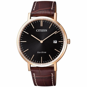 Citizen Men's Eco-Drive Watch - Dress Black Dial Brown Leather Strap | AU1083-13H