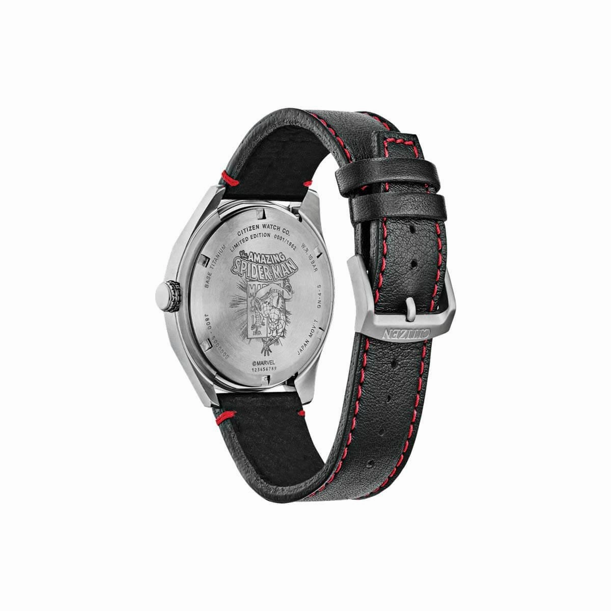 Citizen Men's Eco-Drive Watch - Marvel Spider Man Black Leather Strap | AW0061-01W