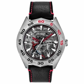 Citizen Men's Eco-Drive Watch - Marvel Spider Man Black Leather Strap | AW0061-01W