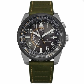 Citizen Men's Eco Drive Watch - Nighthawk Black Dial Green Strap | BJ7135-02E