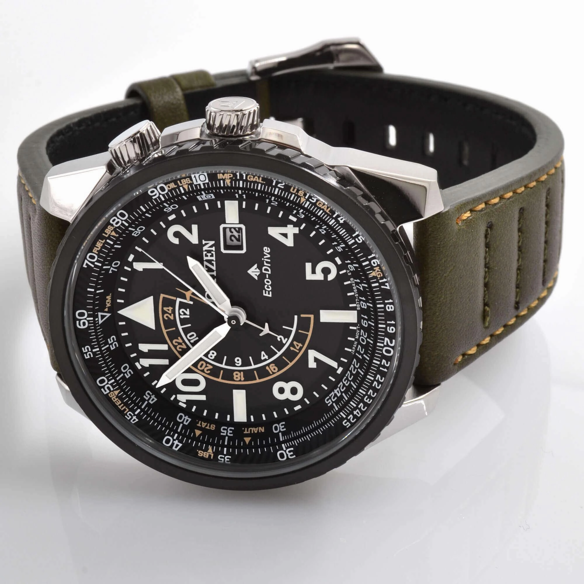 Citizen Men's Eco Drive Watch - Nighthawk Black Dial Leather Strap | BJ7138-04E