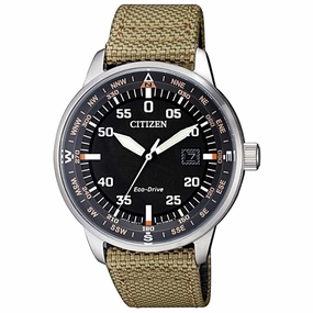 Citizen Men's Strap Watch - Eco-Drive Black Dial Beige Nylon | BM7390-14E