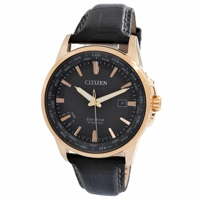 Citizen Men's Strap Watch - World Time Black Dial Black Leather | BX1003-08E