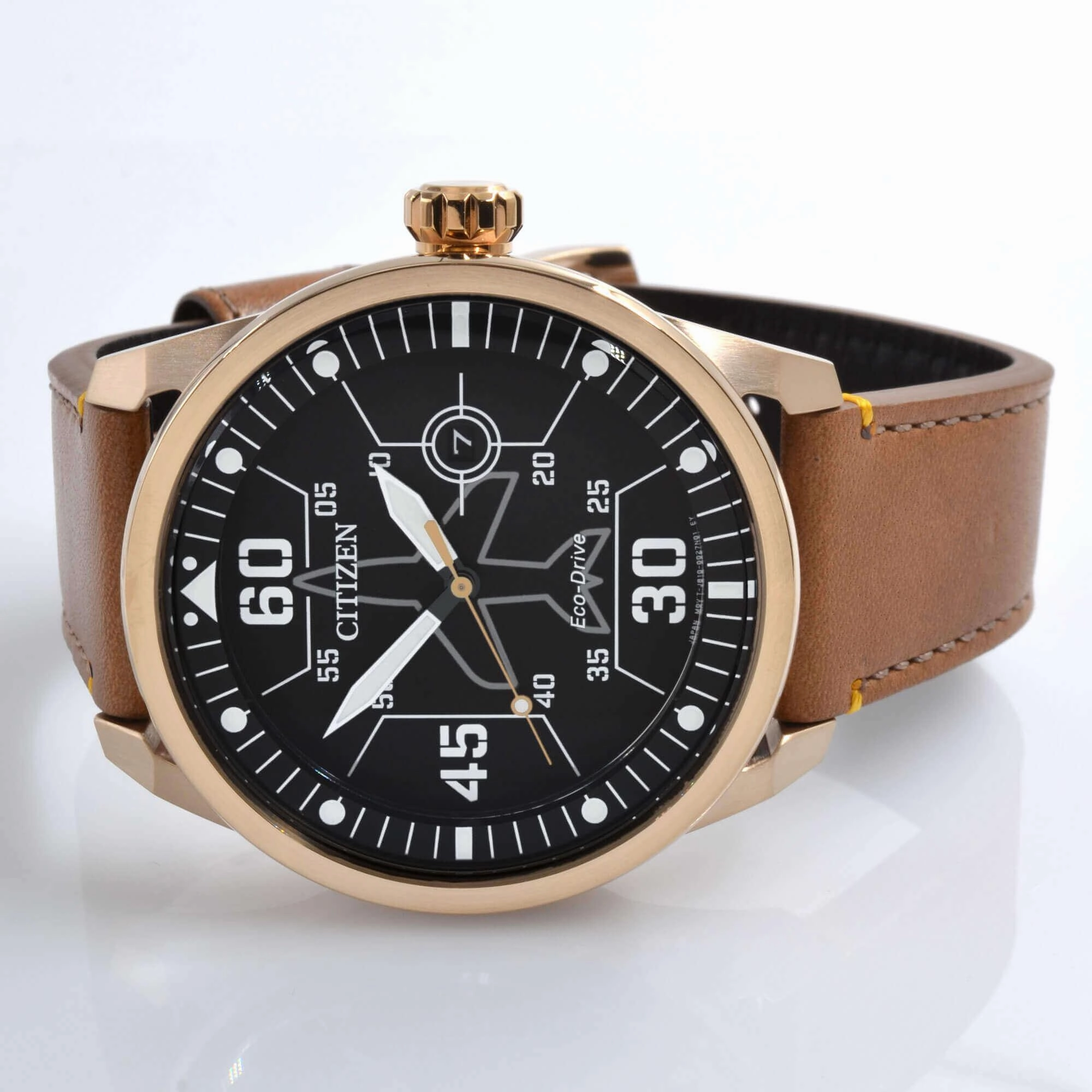 Citizen Men's Watch - Avion Eco-Drive Black Dial Brown Leather Strap | AW1733-09E