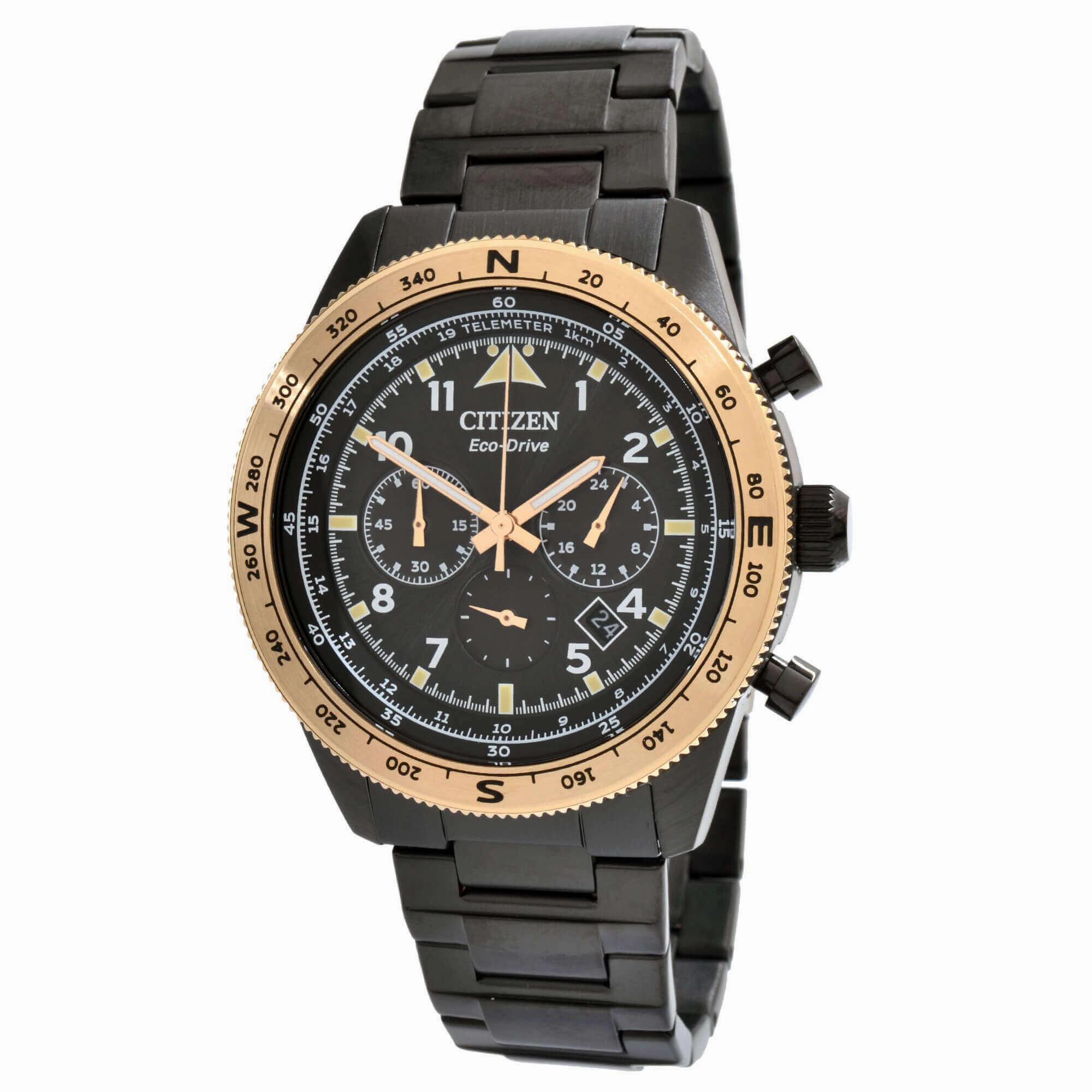Citizen Men's Watch - Date Display Chrono Black Stainless Steel Bracelet | CA4556-89E