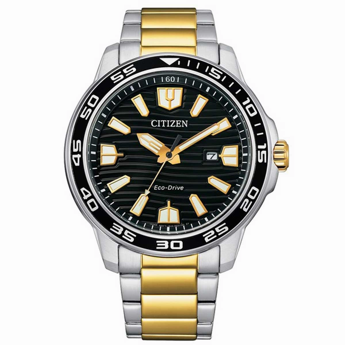 Citizen Men's Watch - Eco-Drive Black Dial Two Tone Steel Bracelet | AW1704-82E