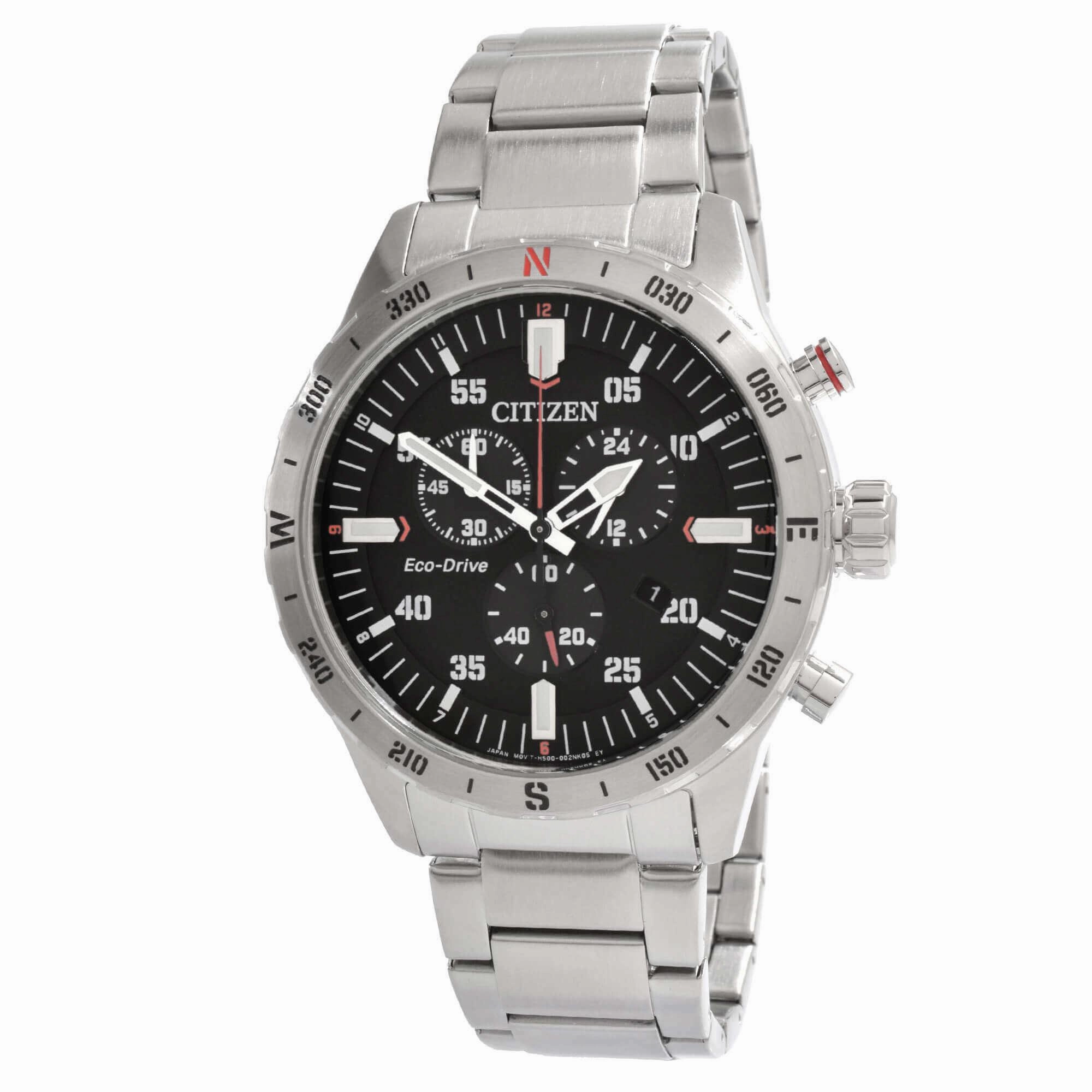 Citizen Men's Watch - Eco-Drive Chronograph Black Dial Steel Bracelet | AT2520-89E