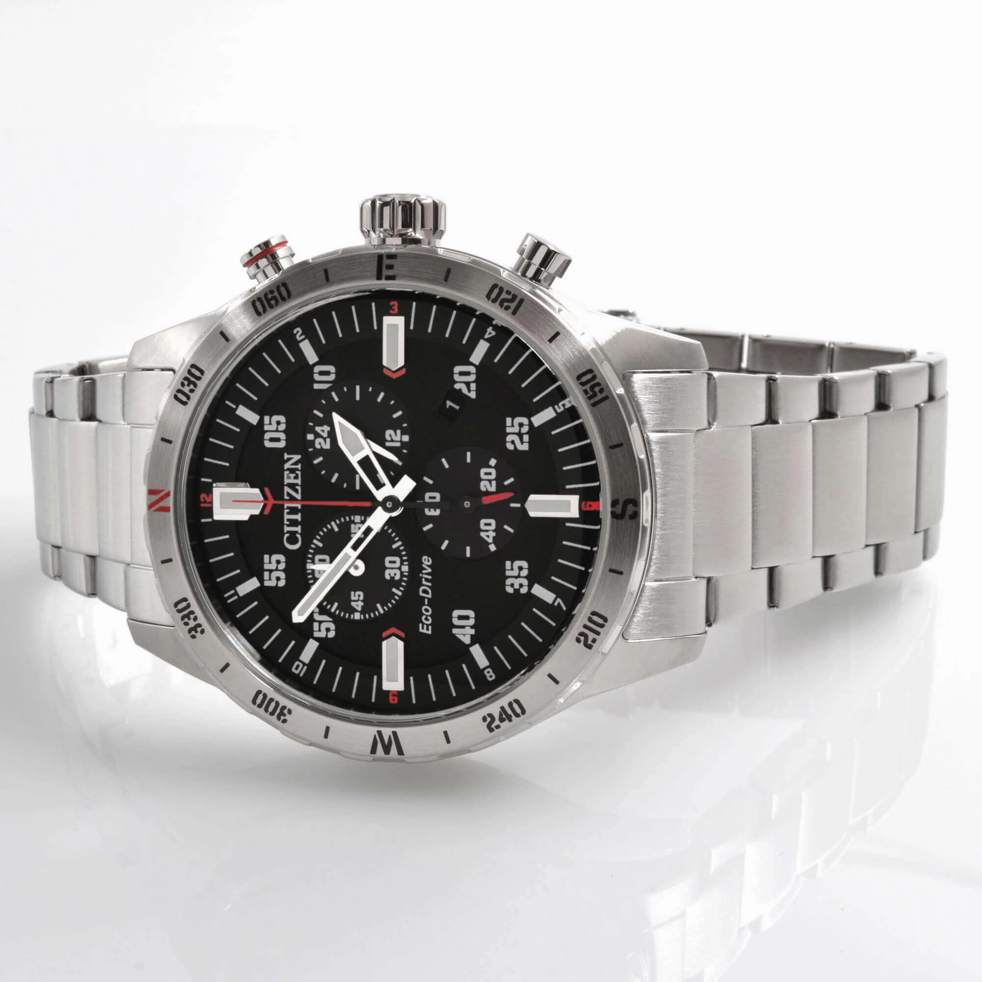 Citizen Men's Watch - Eco-Drive Chronograph Black Dial Steel Bracelet | AT2520-89E