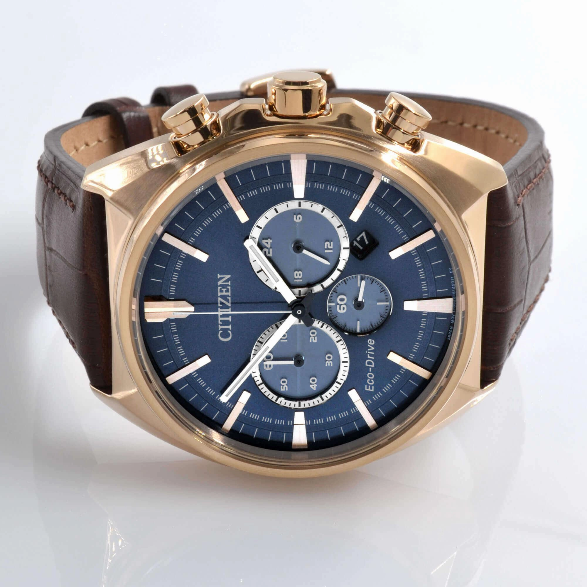 Citizen Men's Watch - Eco Drive Chronograph Blue Dial Leather Brown Strap | CA4283-04L