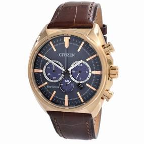 Citizen Men's Watch - Eco Drive Chronograph Blue Dial Leather Brown Strap | CA4283-04L