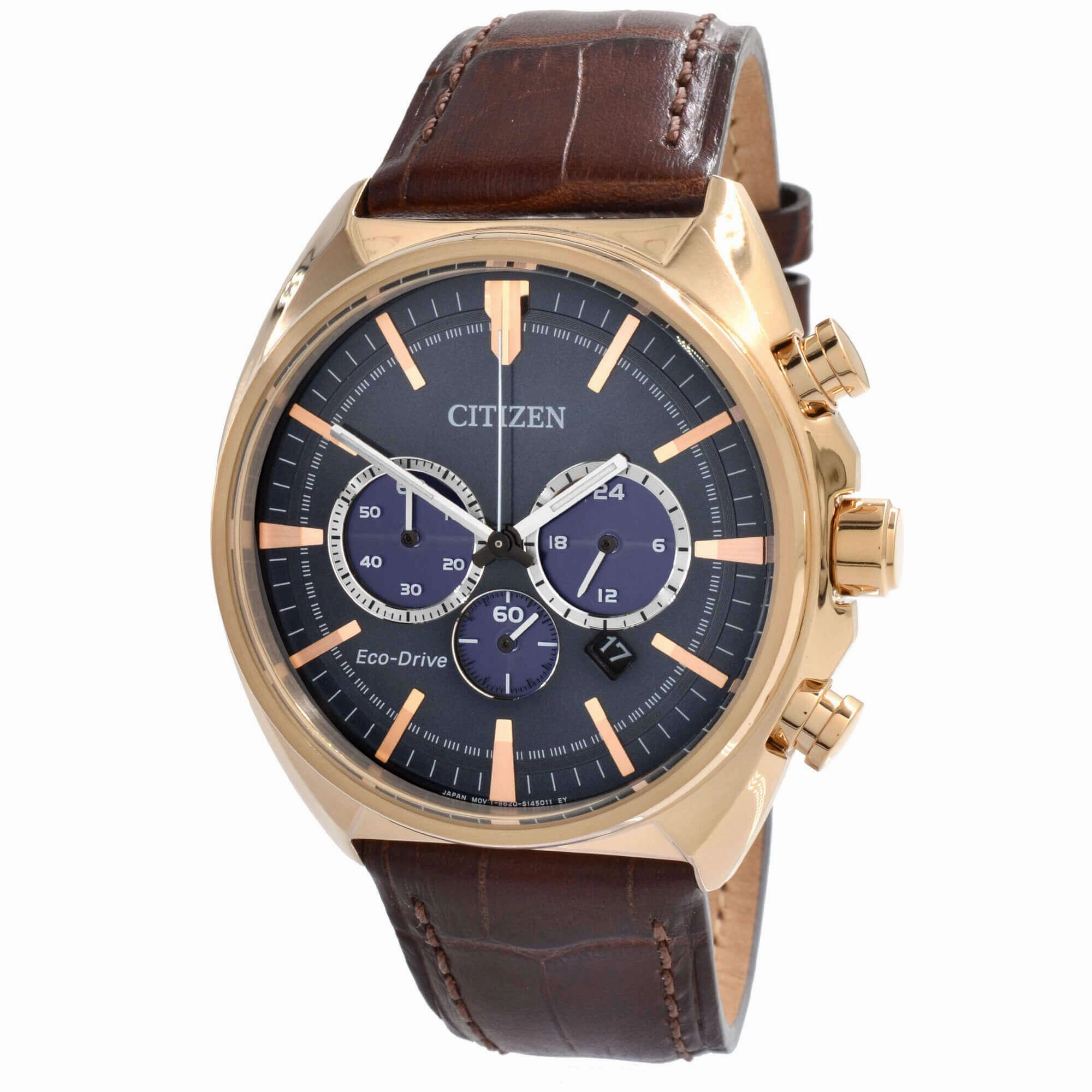 Citizen Men's Watch - Eco Drive Chronograph Blue Dial Leather Brown Strap | CA4283-04L