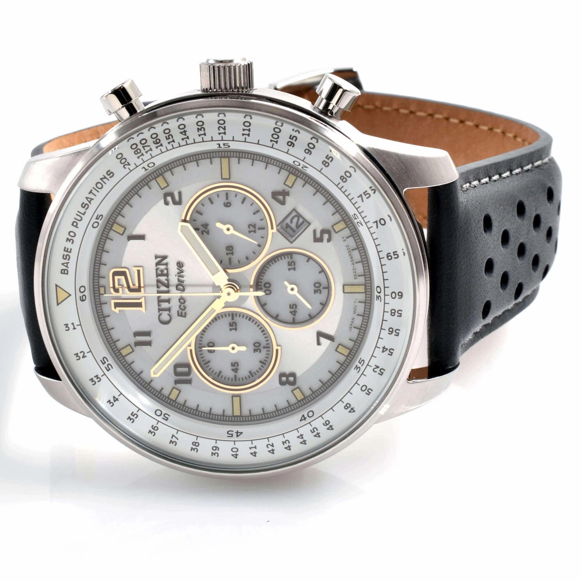 Citizen Men's Watch - Eco Drive Chronograph Date Display Leather Strap | CA4500-24H