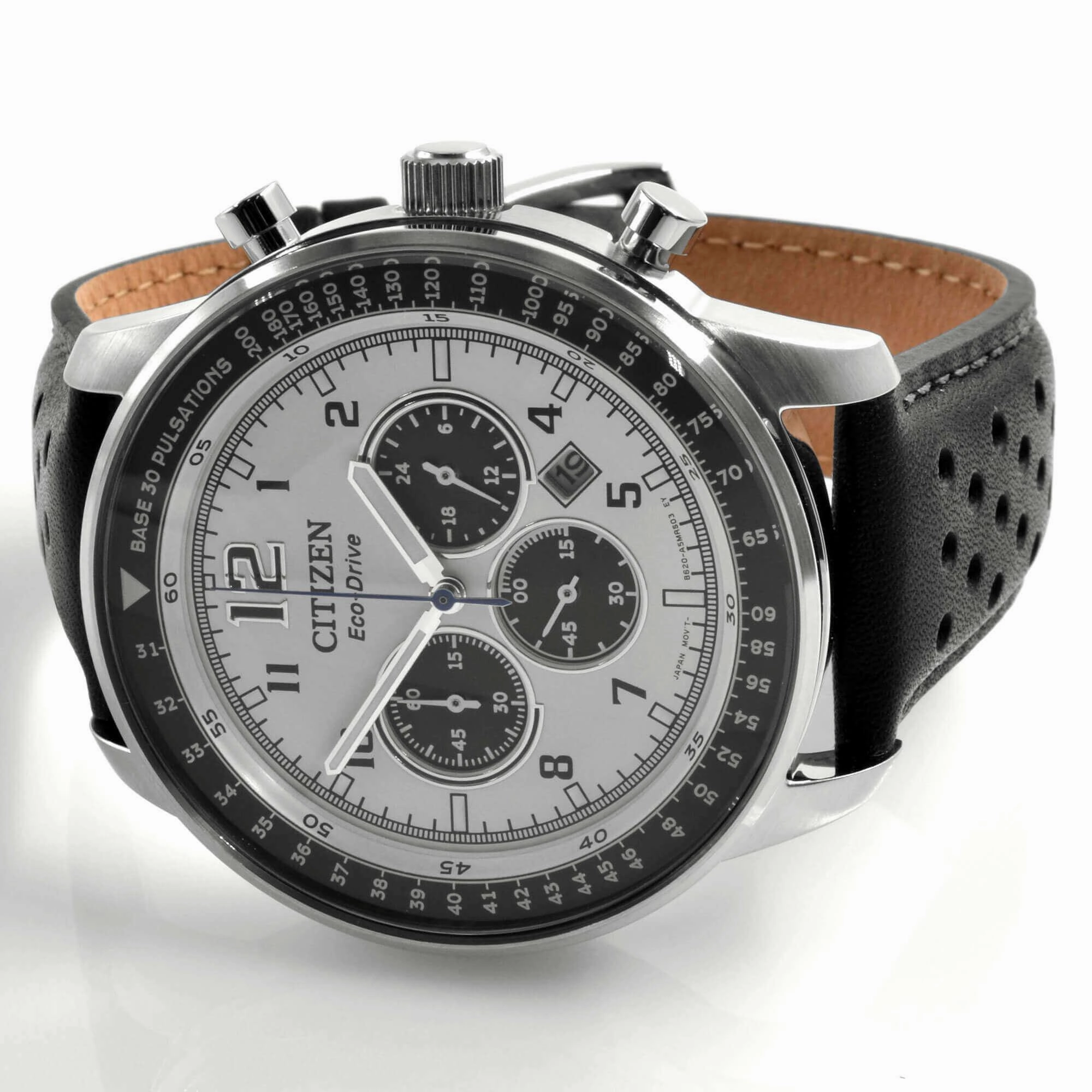 Citizen Men's Watch - Eco Drive Chronograph White and Black Dial Strap | CA4500-32A