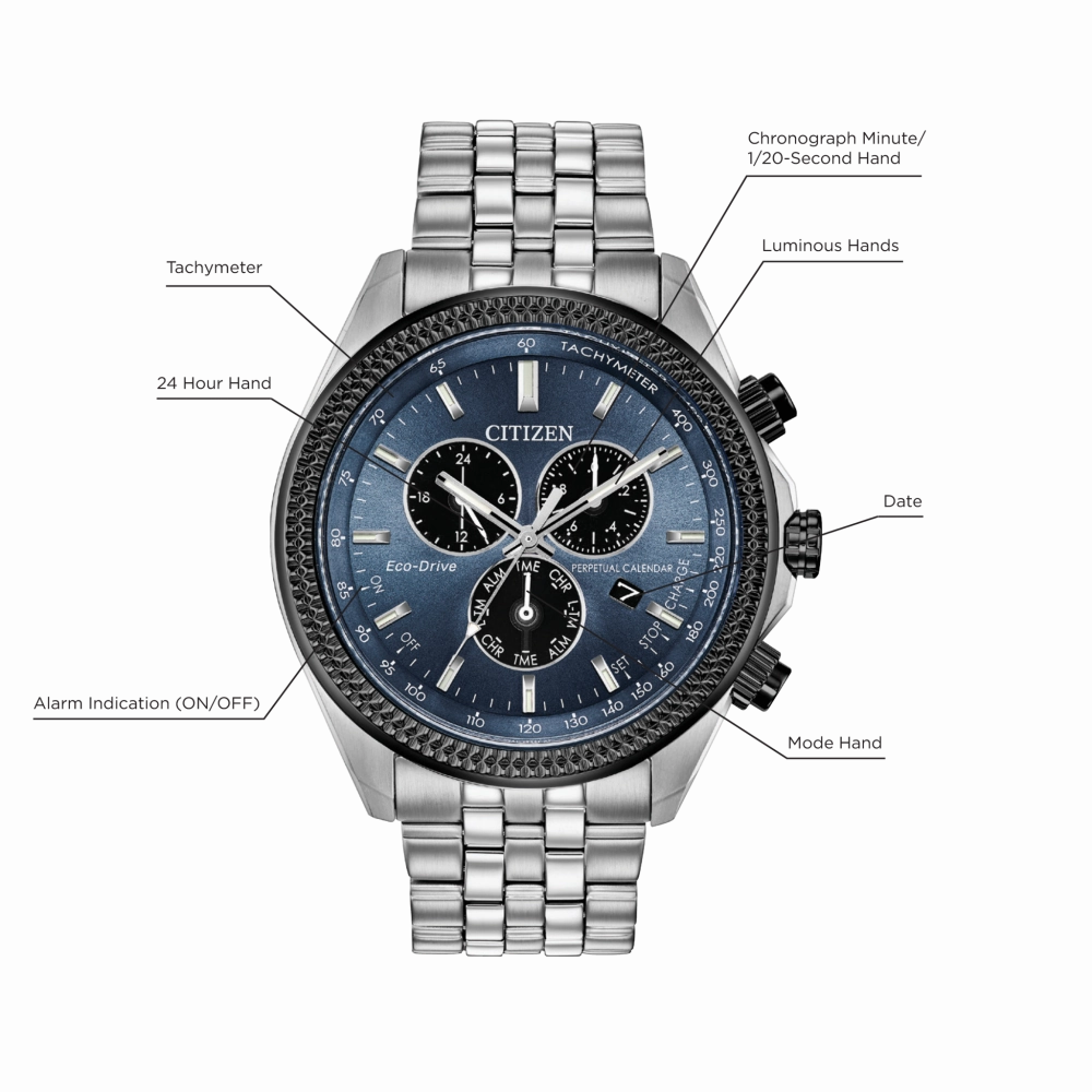 Citizen Perpetual Moonlight Blue Calendar Mens Watch BL5568-54L