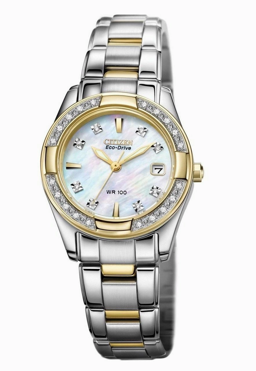 Citizen Regent Eco-Drive Diamond Mother Of Pearl Dial Two-Tone Stainless Steel Womens Watch