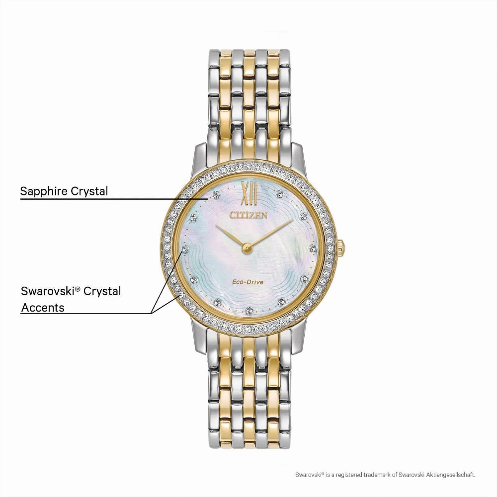 Citizen Silhouette Crystal Mother Of Pearl Dial Womens Watch Set
