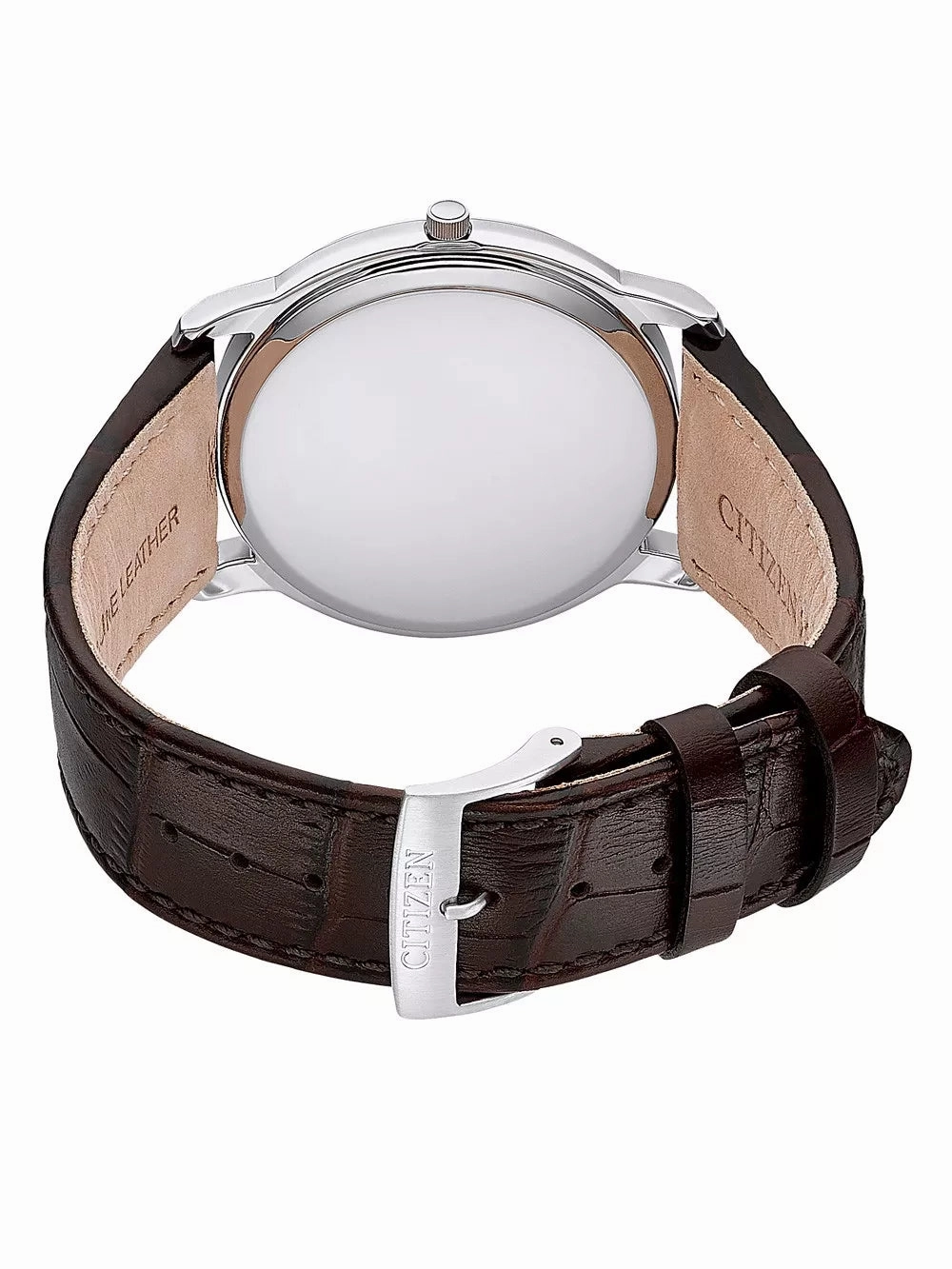 Citizen Silver Quartz Brown Leather Band Mens Watch AW1211-12A