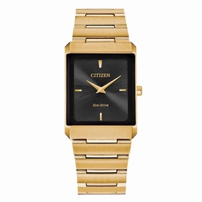 Citizen Unisex Eco-Drive Watch - Stiletto Black Dial Yellow Gold Bracelet | EG6012-59E