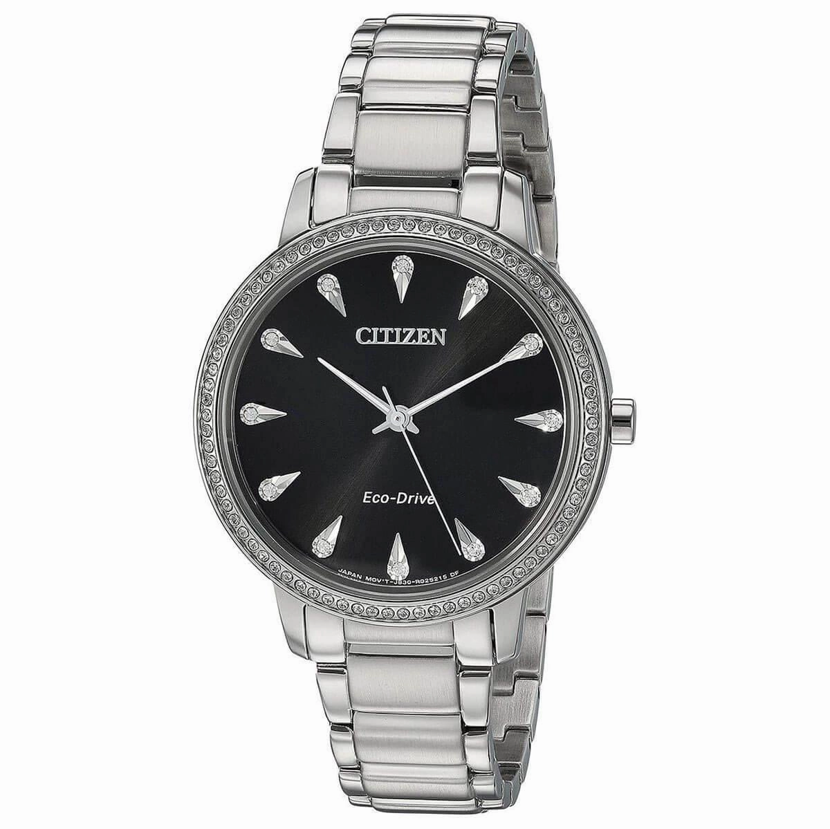 Citizen Women's Bracelet Watch - Silhouette Crystal Eco-Drive Black Dial | FE7040-53E