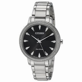 Citizen Women's Bracelet Watch - Silhouette Crystal Eco-Drive Black Dial | FE7040-53E