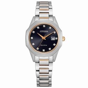 Citizen Women's Diamond Watch - Corso Black Dial Two Tone Bracelet | EW2586-58E