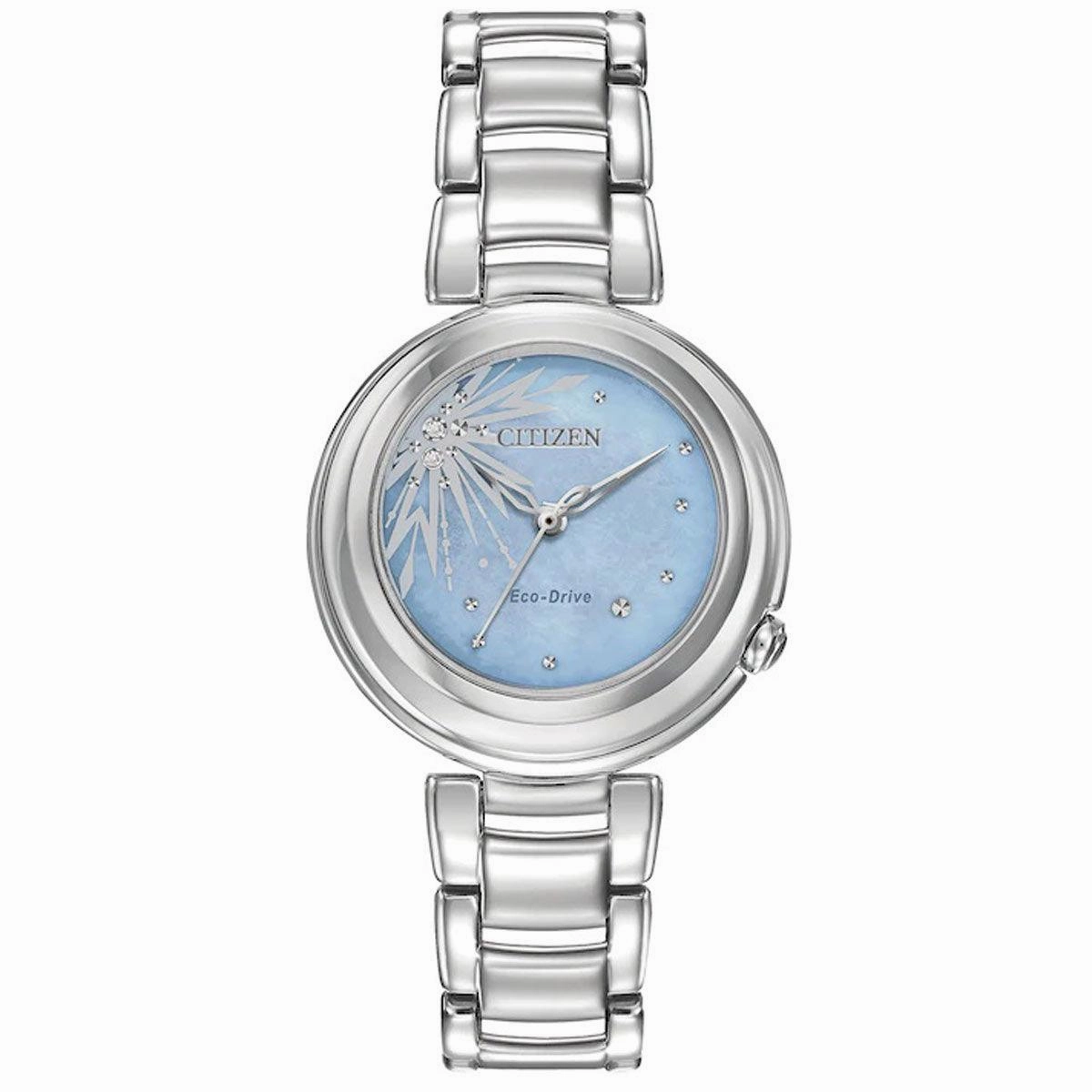 Citizen Women's Diamond Watch - Disney Blue MOP Dial Silver Tone Bracelet | EM0580-58N