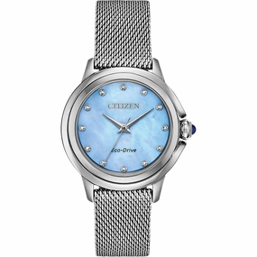 Citizen Women's Eco Drive Watch - Ceci Diamond Silver Tone Mesh Bracelet | EM0790-55N