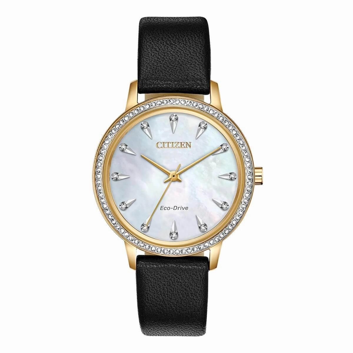 Citizen Women's Eco-Drive Watch - Stiletto Crystal Black Leather Strap | FE7042-07D