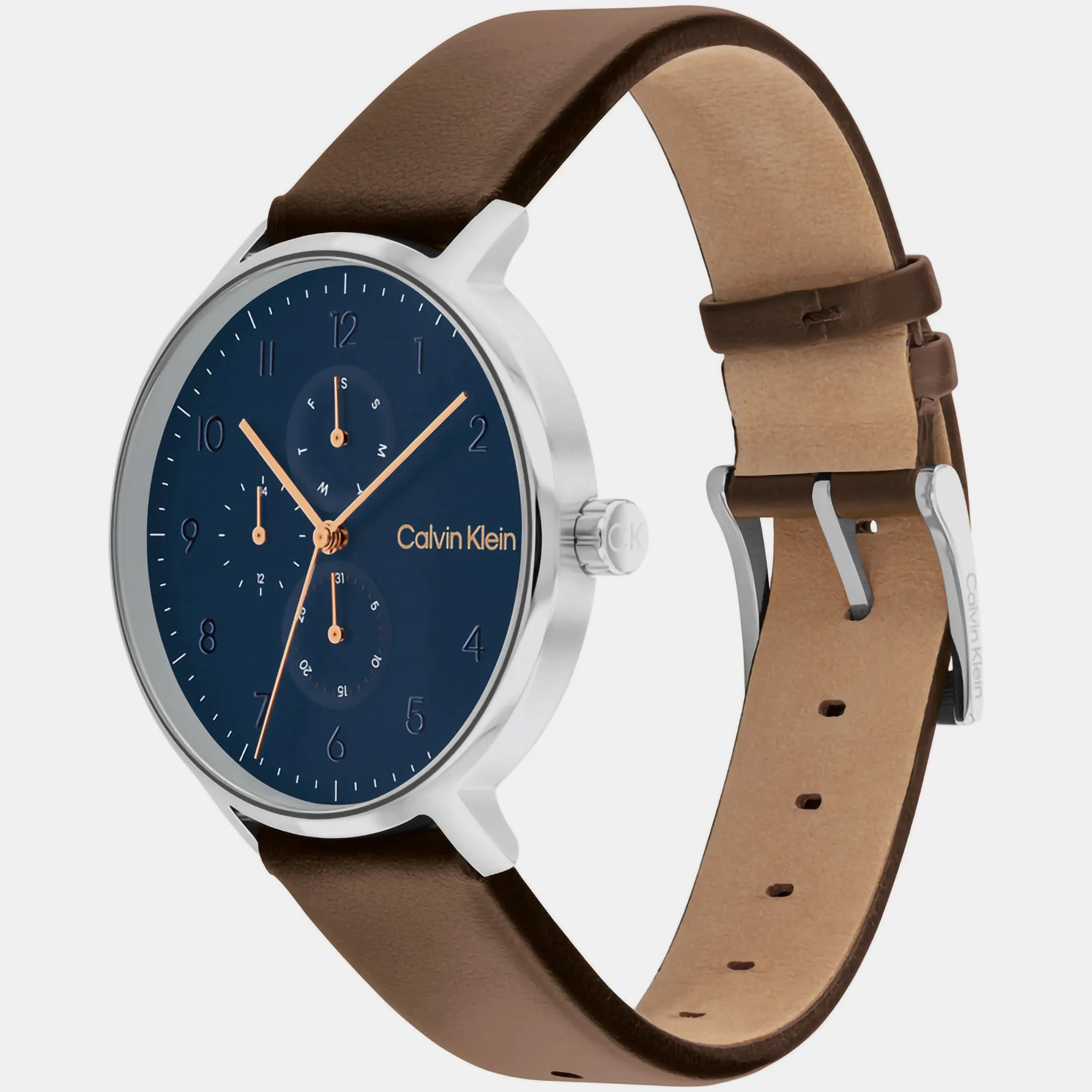 Ck Stun Unisex Blue Dial Multi-Function Leather Watch 25200406