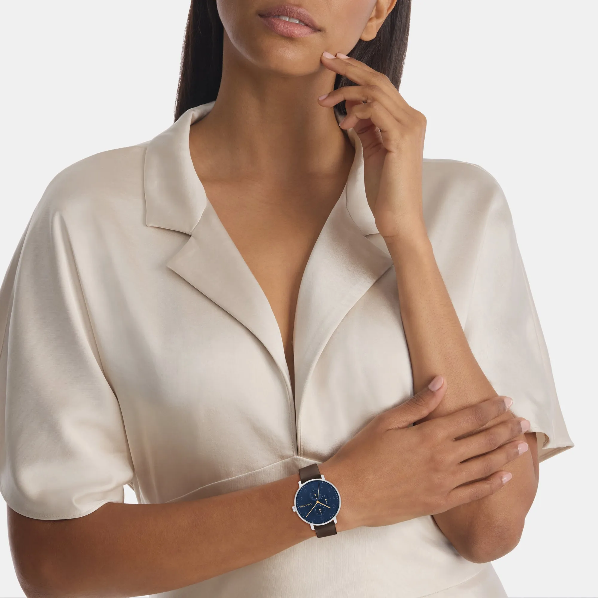 Ck Stun Unisex Blue Dial Multi-Function Leather Watch 25200406
