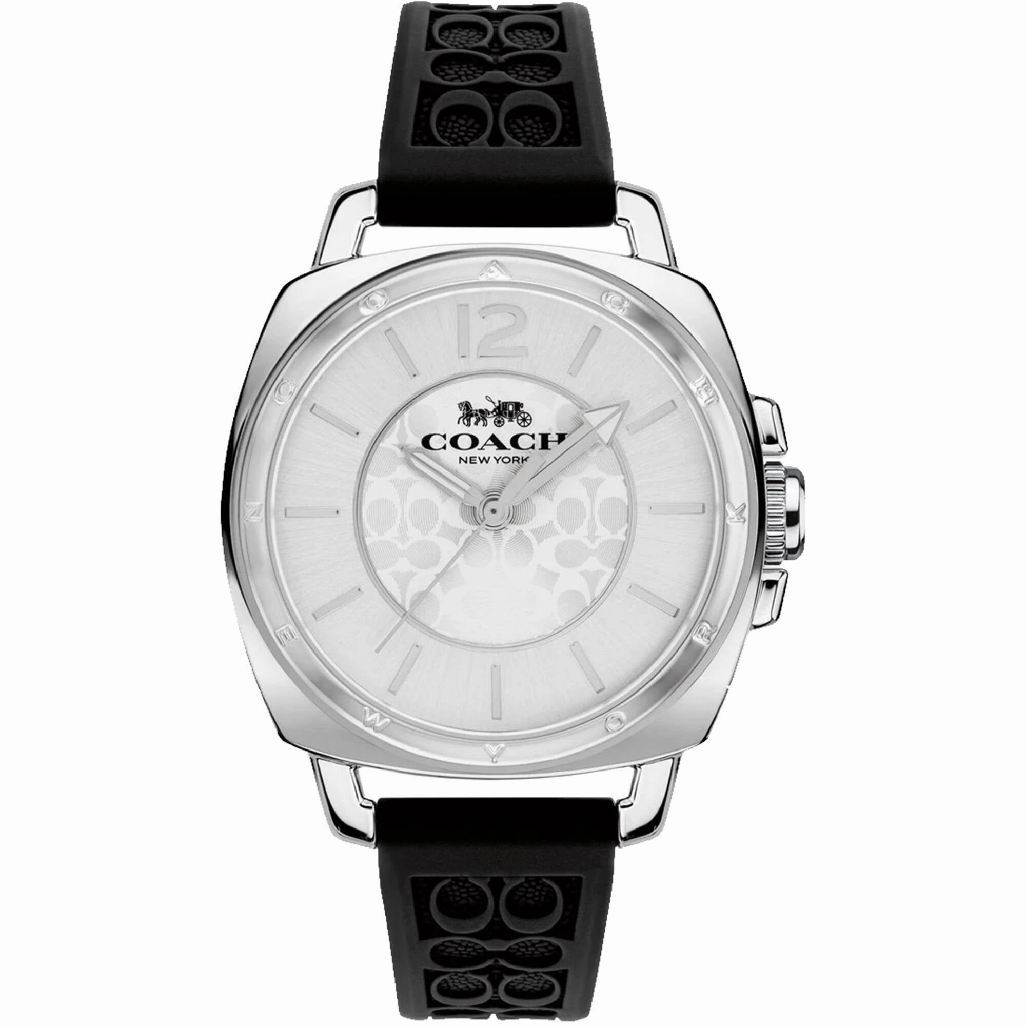 Coach Women's Watch - Boyfriend Silver Dial Black Silicone Rubber Strap | 14503877