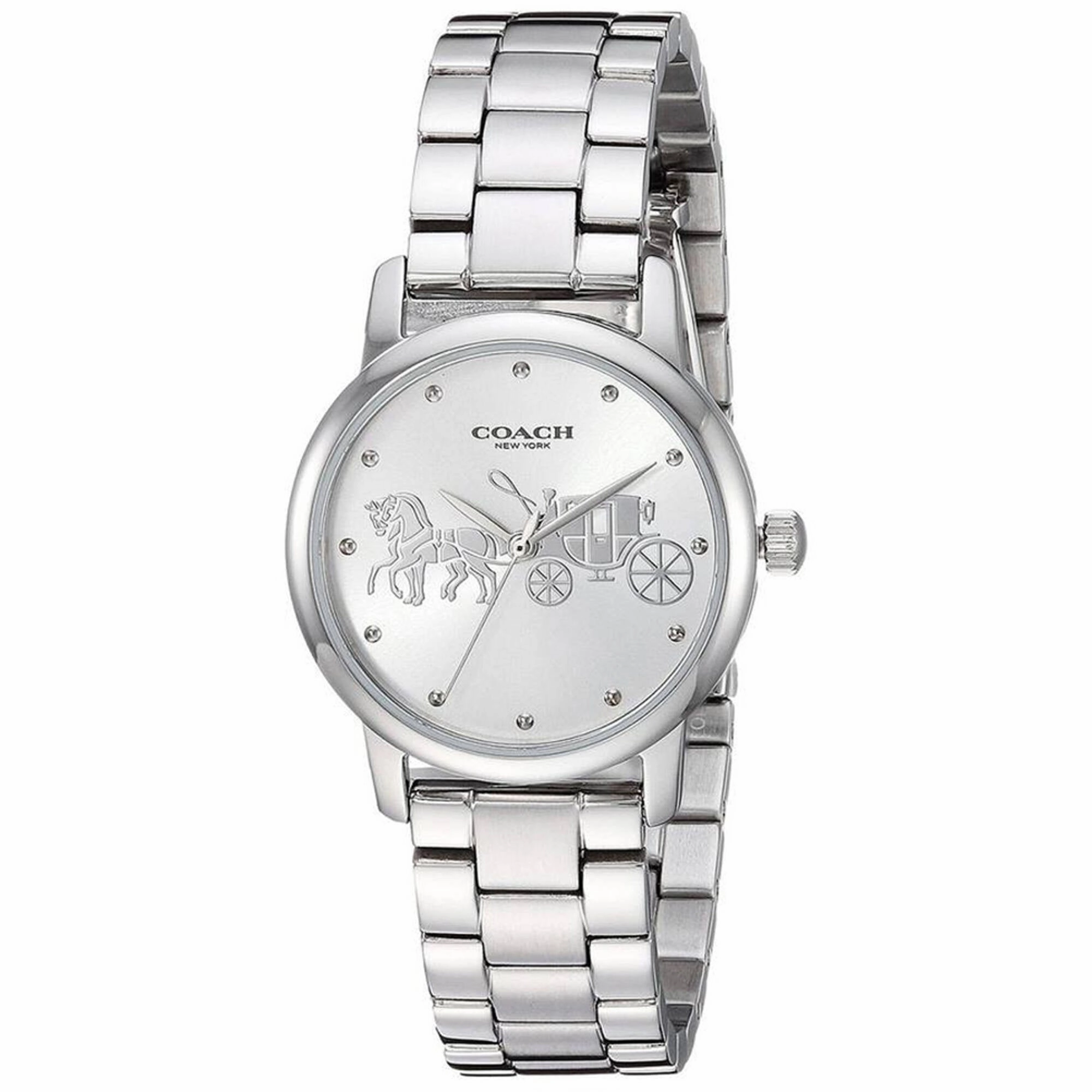 Coach Women's Watch - Grand Quartz White Dial Silver Tone Steel Bracelet | 14502975