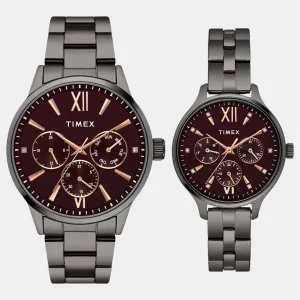 Couple Quartz Burgundy Dial Multi-Function Stainless Steel Watch TW00PR314