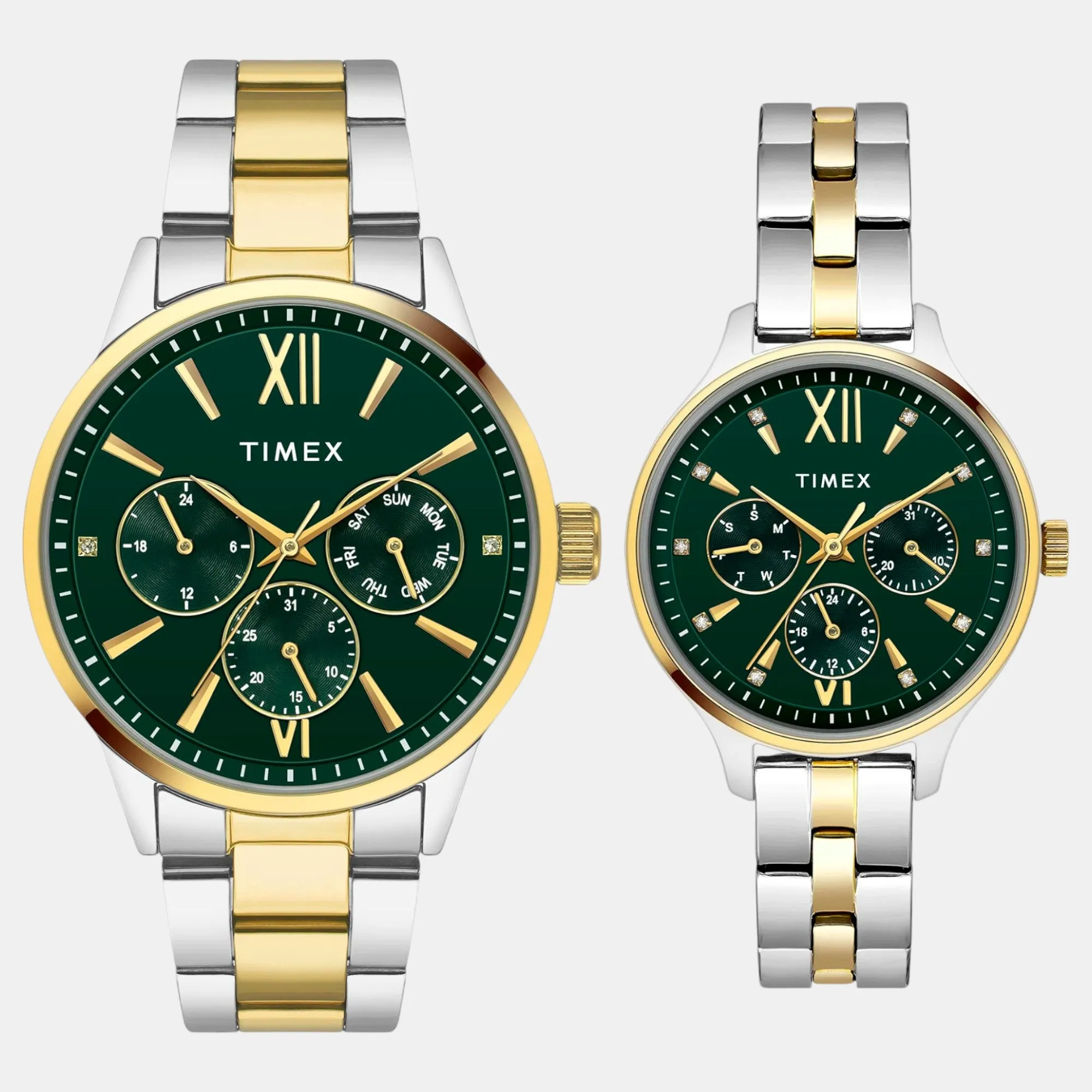 Couple Quartz Teal Dial Multi-Function Stainless Steel Watch TW00PR315