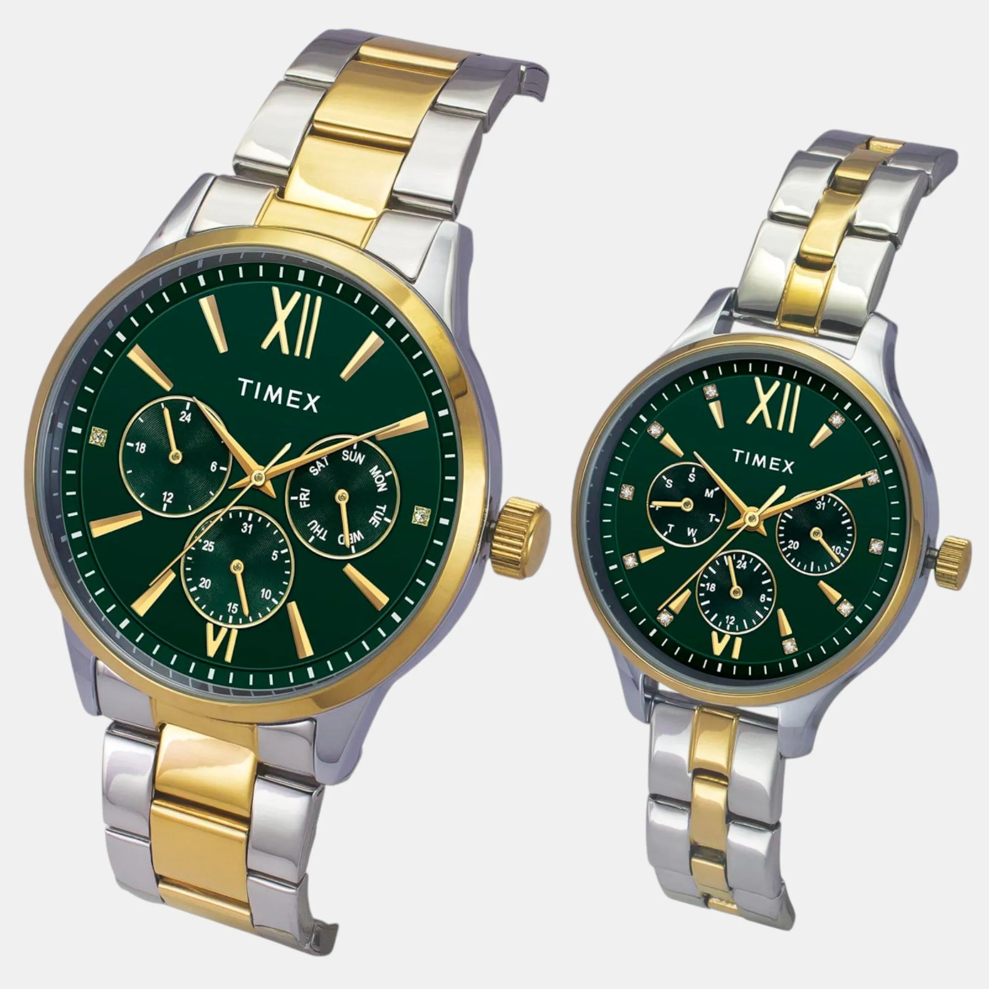 Couple Quartz Teal Dial Multi-Function Stainless Steel Watch TW00PR315