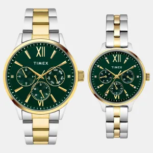 Couple Quartz Teal Dial Multi-Function Stainless Steel Watch TW00PR315