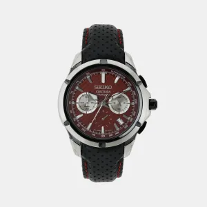 Coutura Men Quartz Red Dial Chronograph Leather Watch SSB435P9